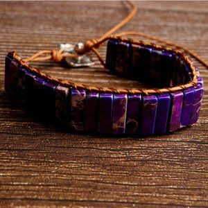 Boho Natural Stone Purple Leather Bracelet